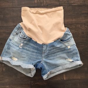 Distressed Denim Maternity Shorts